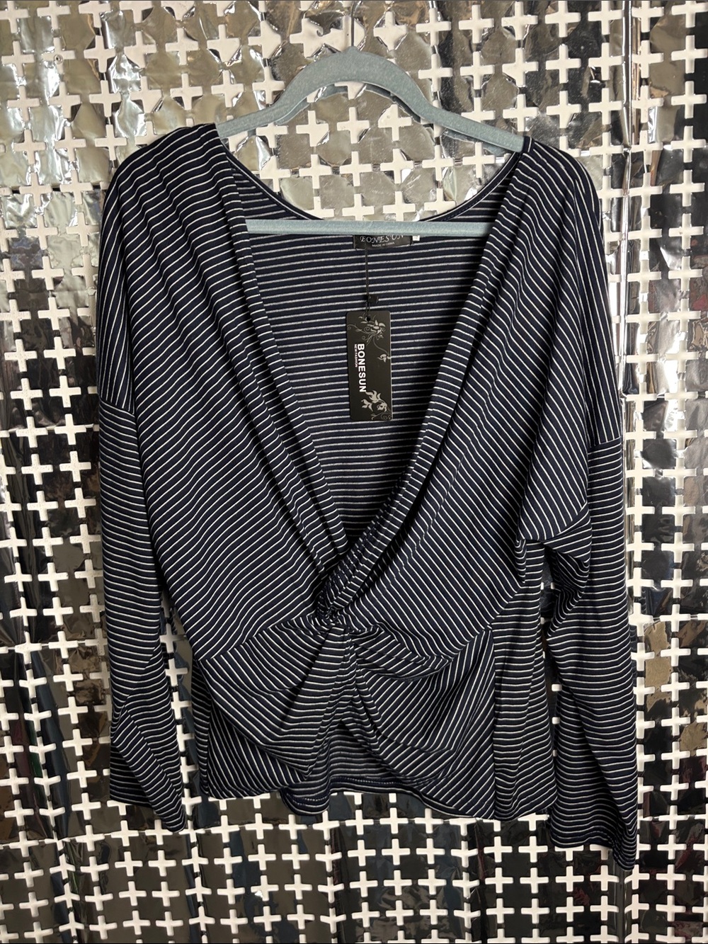 Striped Twist-Front Long Sleeve Top - Black & White by